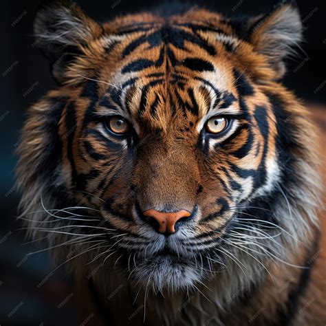 Premium AI Image | In the dark a tiger's face is shown up close ...