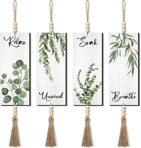 Amazon.com: Qunclay 4 Pieces Boho Wall Decor for Bathroom 12 x 5 Inch Relax Soak Unwind Breathe ...