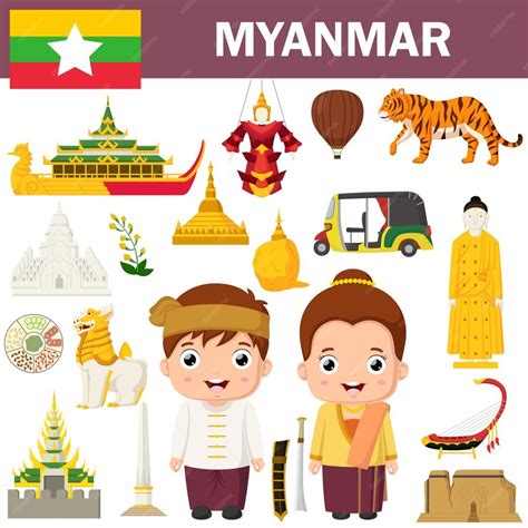 Premium Vector | Set of Myanmar famous landmarks