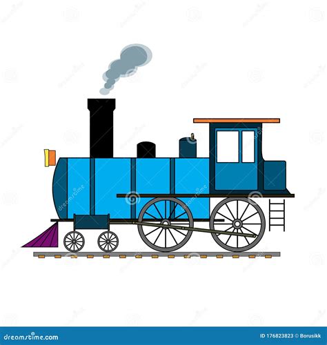 Blue Retro Steam Train on White Background Stock Vector - Illustration of metal, railroad: 176823823