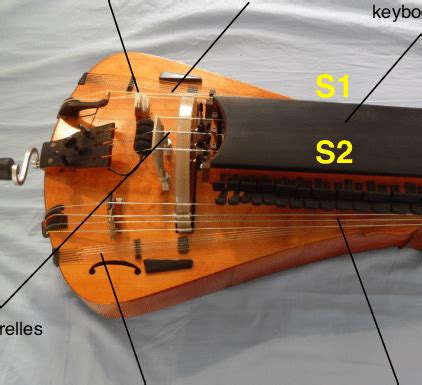 An exemplar of electro-acoustic hurdy-gurdy with the indications of its... | Download Scientific ...