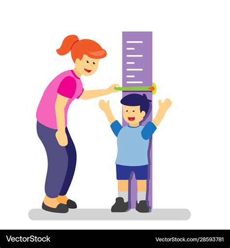 Mother or teacher measuring height boy kids Vector Image