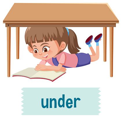 Preposition Of Place With Cartoon Girl And A Table Stock Illustration ...