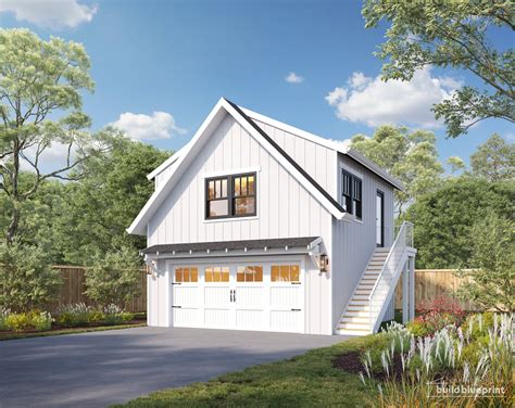 Detached 22 x22 two car adu garage loft architectural plans blueprint ...