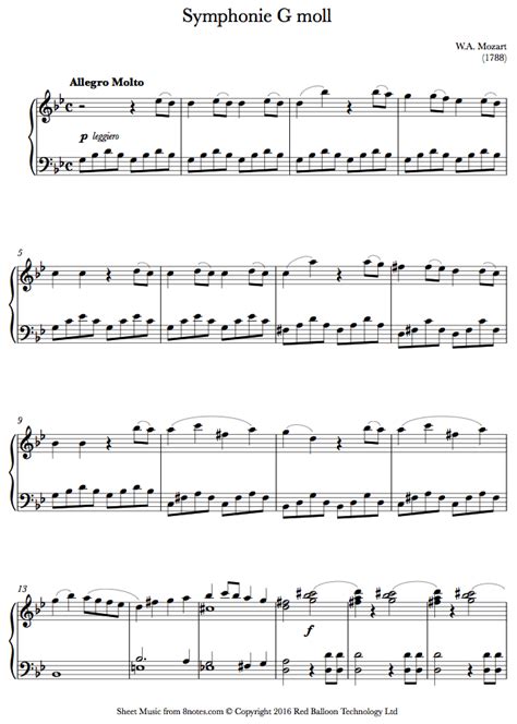 Mozart - Symphony no. 40 1st mvt sheet music for Piano - 8notes.com