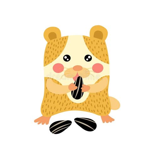 Hamster Eating Sunflower Seeds Animal Cartoon Character Vector ...