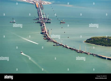 Bridge over Kerch Strait under construction in Crimea, Russia Stock ...