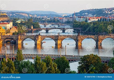 View of the Vltava River and the Bridges Stock Photo - Image of republic, prague: 33075790