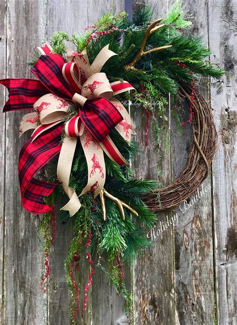 Rustic Christmas Wreath, Rustic Christmas Grapevine, Antler Grapevine, Antler Wreath, Winter ...