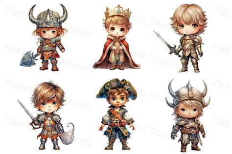 Cartoon kids characters for PC games, boys in costumes PNG