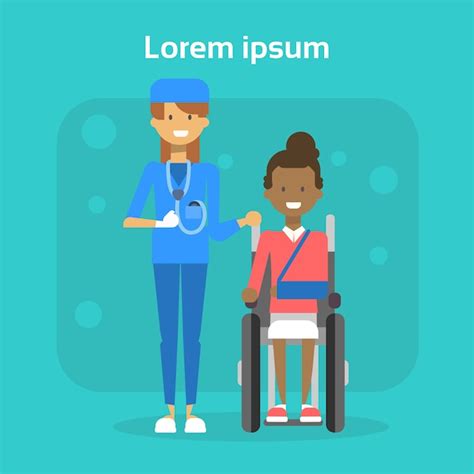 Premium Vector | Medical doctor with young woman on wheel chair happy african american female ...