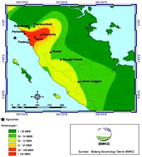 Isoseismal map for west sumatra earthquake (BMKG, 2009). | Download ...