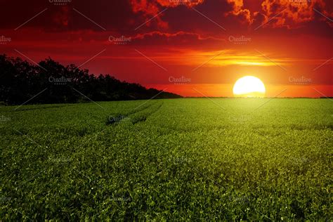 Bright red scenic sunrise | High-Quality Nature Stock Photos ~ Creative Market