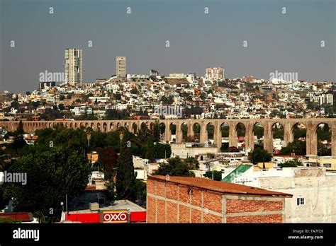 Santiago de Queretaro city skyline. Panorama and arches Stock Photo - Alamy