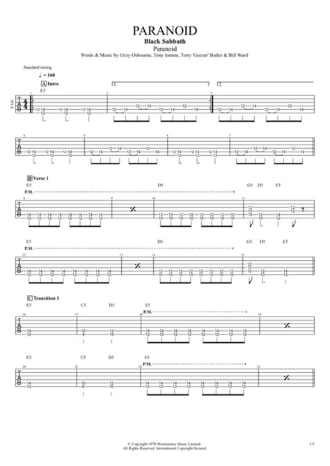 Paranoid Tab by Black Sabbath (Guitar Pro) - Full Score | mySongBook