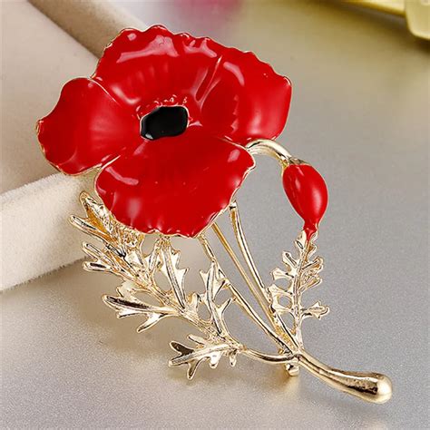 Wedding Red Poppy Flower Brooches Pins Fashion Jewelry Brooches Kate Princess Memorial Enamel ...