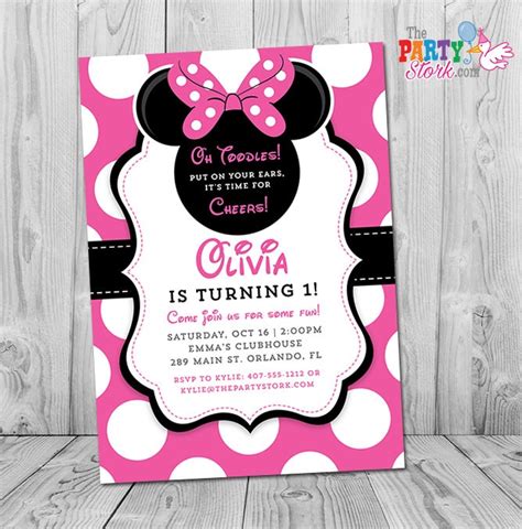 Minnie Mouse 1st Birthday Invitations Printable Girls Party | Etsy