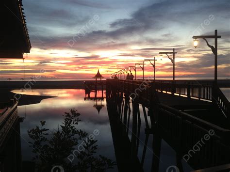 Wooden Bridge Under Sunset Glow Background, Sunset, Wooden Bridge ...