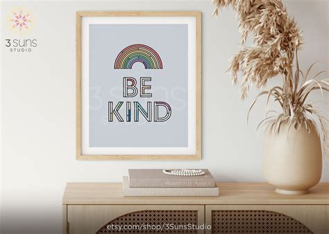 PRINTABLE Be Kind Rainbow Art Print Rainbow Nursery Be - Etsy