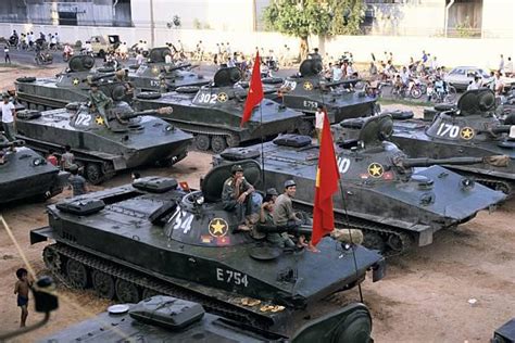 PT-76 light tanks of the Vietnamese Armor Crops during the withdrawal ...