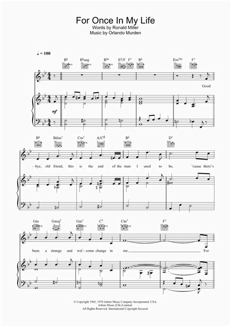 For Once In My Life Piano Sheet Music | OnlinePianist