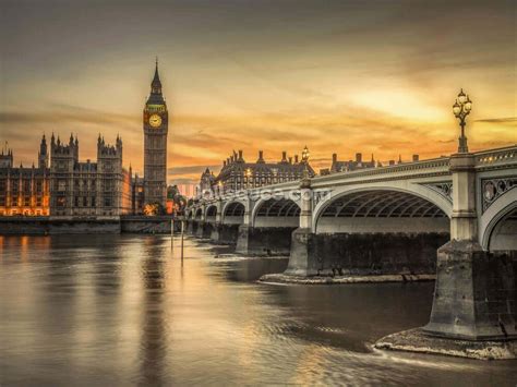 Westminster Bridge and Big Ben Sunset Wall Mural | Wallsauce UK