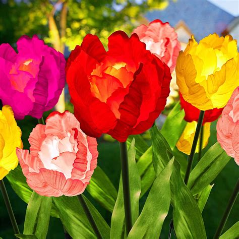 Solar Garden Lights - 4 Pack LED Solar Flower Lights with Larger & More Realistic Tulips Flowers ...