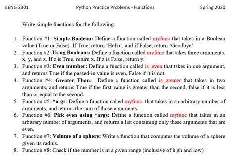 Solved EENG 2301 Python Practice Problems - Functions Spring | Chegg.com