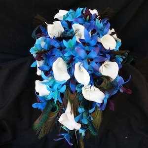 Blue Purple Dendrobium Orchid Bouquet, Beach Wedding Bouquet, Turquoise, Royal Blue, Purple ...