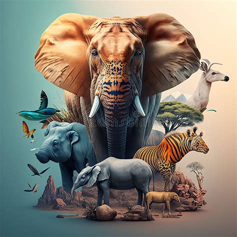 Animal Kingdom Diversity: Illustration of Different Species Coexisting in a Vibrant Ecosystem ...