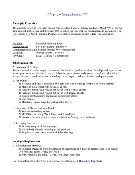 Sample job analysis