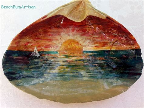 Hand painted clam shell Sunset | Seashell painting, Rock painting ...