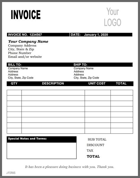 Invoice Template Printable Invoice Business Form Editable Invoice ...