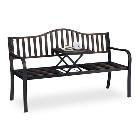 GARDEN BENCH WITH Folding Table Balcony Bench 3 Seater Patio Bench ...