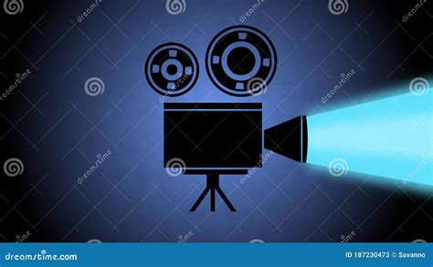 Movie Projector with Film Reel with Light. Retro Style on Blue ...