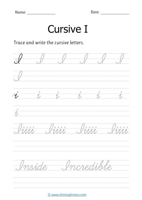 Cursive i - Free cursive writing worksheet for small and capital i practice