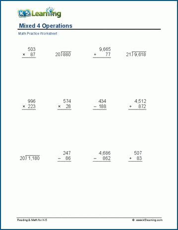 Mixed 4 Operations (2-4 digits) worksheets | K5 Learning