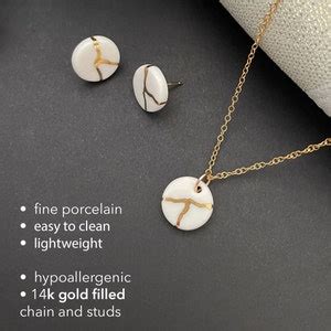 Kintsugi Jewelry Set, Porcelain Jewelry, Beautifully Broken Necklace ...