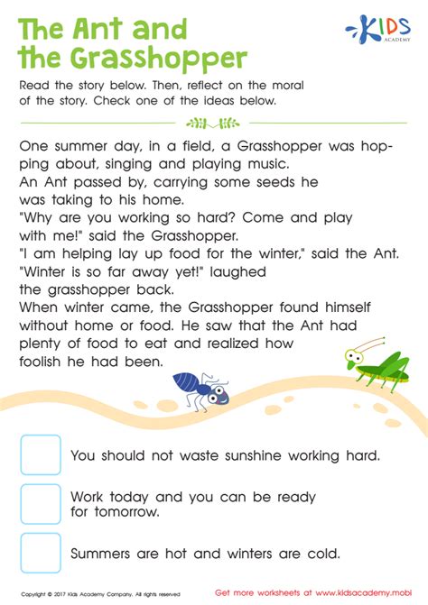 The Ant And The Grasshopper Printable: Downloadable Worksheet For Children | vlr.eng.br