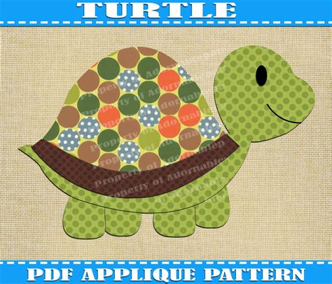 Turtle Applique Pattern Template PDF by AdornablePatterns on Etsy