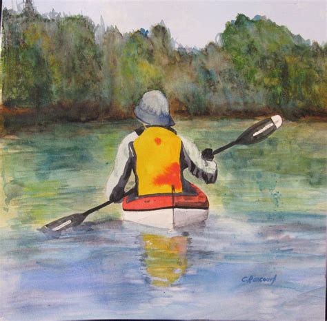 Kayak watercolor/ kayaker art/ kayaking art/ river scene/ gift for ...