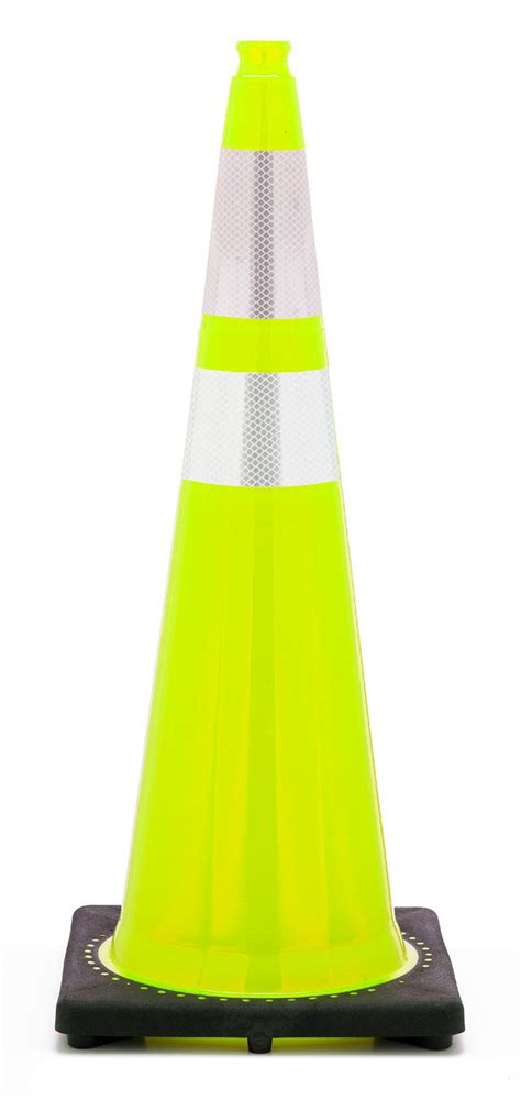 36" Lime Green Traffic Cone w/Black Base 10 lbs and Reflective Collars