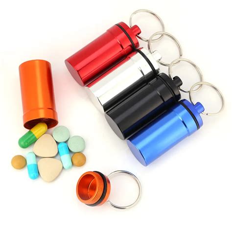 5pcs Waterproof Alloy Aluminum Pill Bottle Keychain Climbing Medicine ...