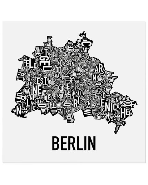 Berlin Neighborhood Map 20" x 20" Classic Black & White Poster