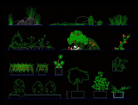 Plants, Trees, Shrubs Decorative Pots In Elevation 2D DWG Block for AutoCAD • DesignsCAD