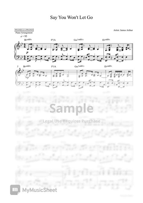 James Arthur - Say You Won't Let Go (Piano Sheet) Sheets by Pianella Piano