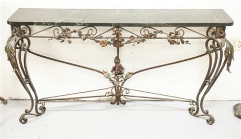 WROUGHT IRON CONSOLE TABLE WITH A MARBLE TOP (CRACKED IN 2 PIECES). ... Lot 1172 | #1808795182