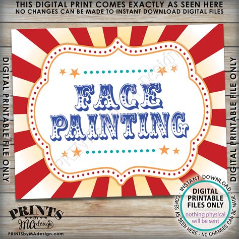 Carnival Party Face Painting Sign, Carnival Games, Circus Party Face Painting, Circus Activities ...