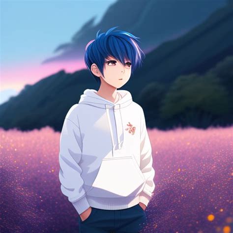 unusual-wasp105: anime boy wearing blue sweater with hoodie and ...