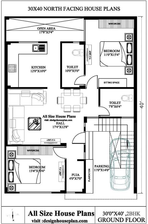 30x40 north facing house plans | Top 5 30x40 house plans 2bhk